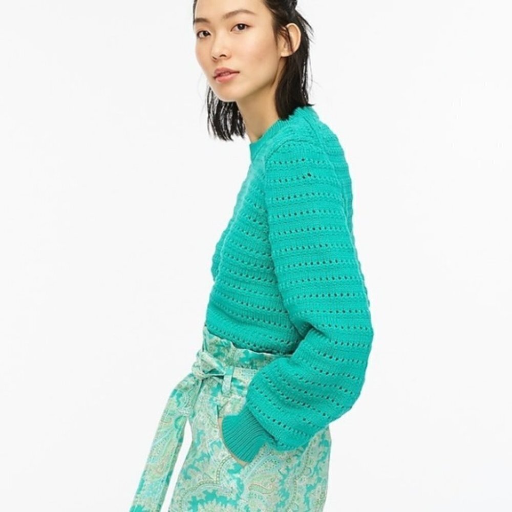 ✅ J.Crew Balloon sleeve pointelle sweater Green XS